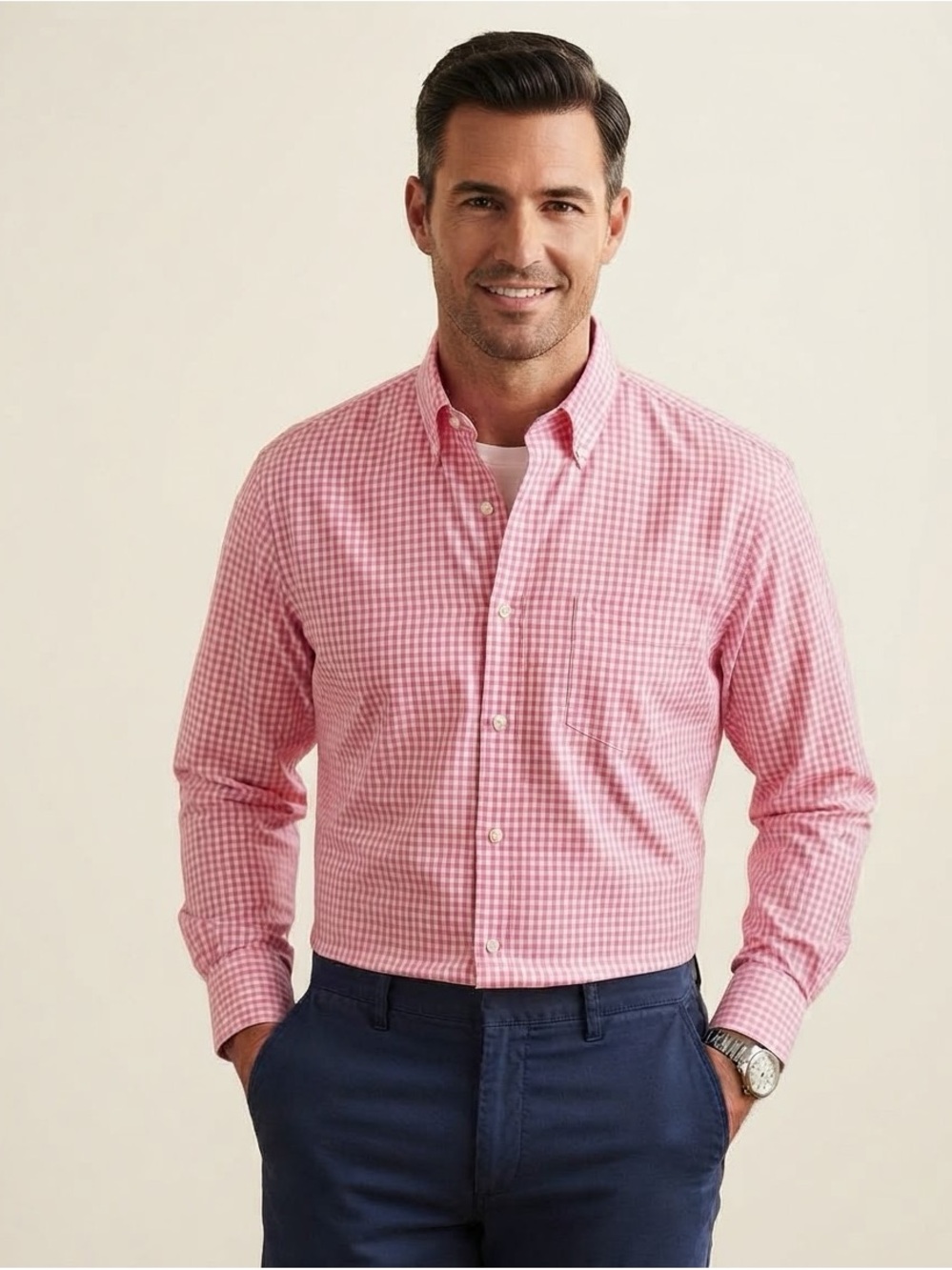 Peter Millar Pink White Gingham Nanoluxe Button Down Shirt XL